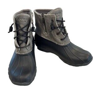 Women's Sperry Saltwater Duck Boots Grey Black STS81732 Size 6.5